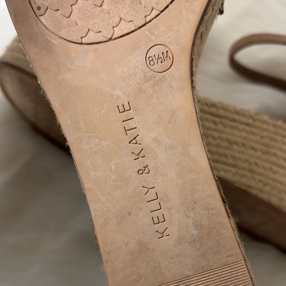 Kelly & Katie Tan Espadrille Wedge Sandals with Ankle Strap